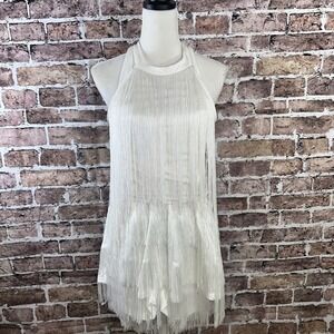 White Fringe Halter‎ Romper Sleeveless Party Cocktail Club Dance Flapper Size L